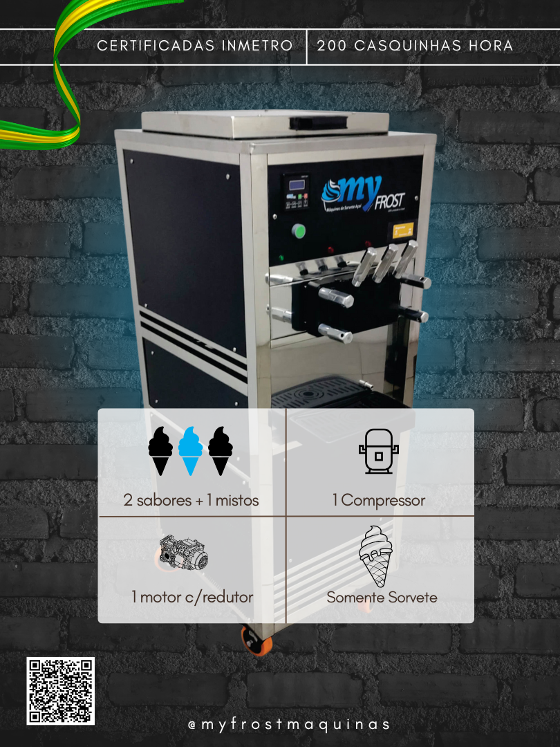 My Frost TOP 200 -Máquina de Sorvete Expresso com 3 Sabores